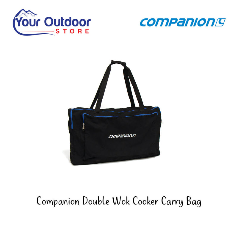 Companion Double Wok Cooker Carry Bag. Hero image with title and logos
