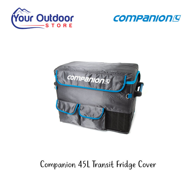 Companion 45 Litre Transit Fridge Cover. Hero image with title and logos
