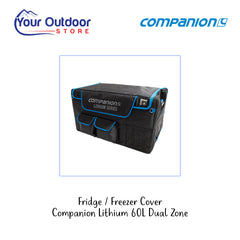 Companion Lithium 60L Dual Zone Fridge Cover. Hero image with title and logos