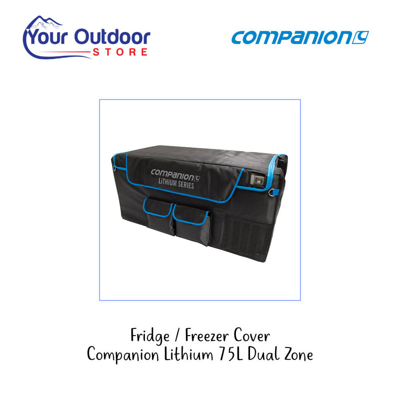 Companion Lithium 75L Dual Zone Fridge Cover. Hero image with title and logos
