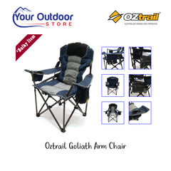 Oztrail Goliath Arm Chair. Hero image with title and logos