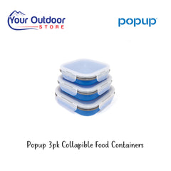 Pop Up Collapsible Food Containers 3pk. Hero image with title and logos