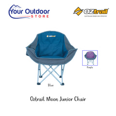 Oztrail Moon Junior Chair With Arms. Hero image with title and logos