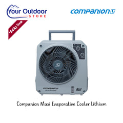 Companion Maxi Evaporative Cooler Lithium. Hero Image showing Logos and Title.