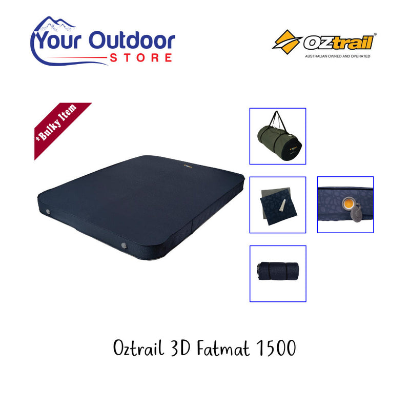 Oztrail 3D Fatmat 1500. Hero image with title and logos