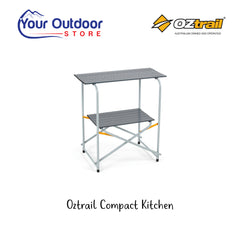 Oztrail Compact Kitchen. Hero image with title and logos