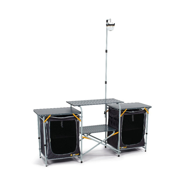 Kitchen set up with lantern on pole 