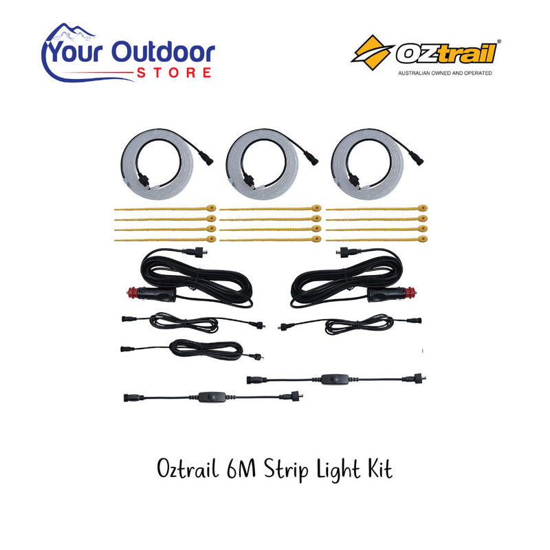 Oztrail 6M Strip Light Kit. Hero image with title and logos