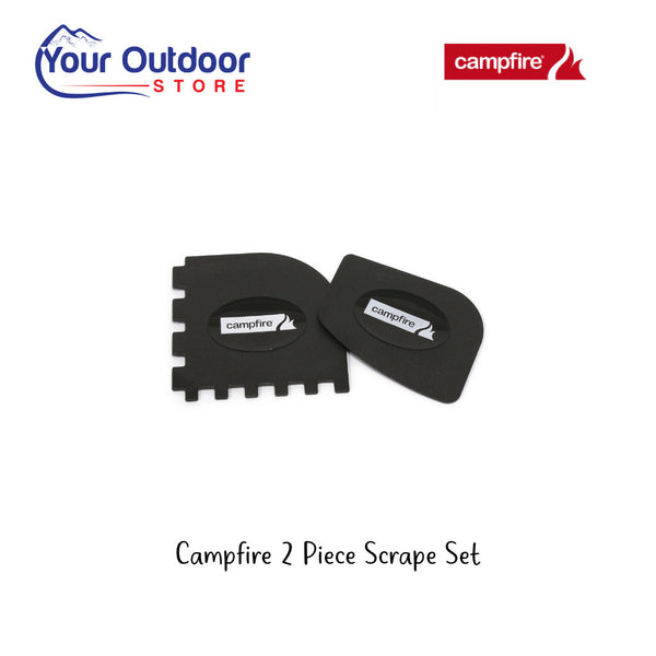 Campfire 2 Piece Scraper Set. Hero image with title and logos