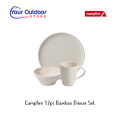 Campfire 12pc Bamboo Dinner Set. Hero image with title and logos