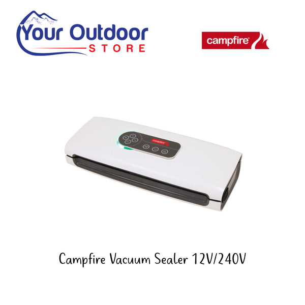Campfire Vacuum Sealer 12V /240V. Hero Image Showing Logos and Title.