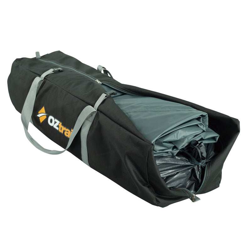 Dome packed into carry bag with zipper half open to show content