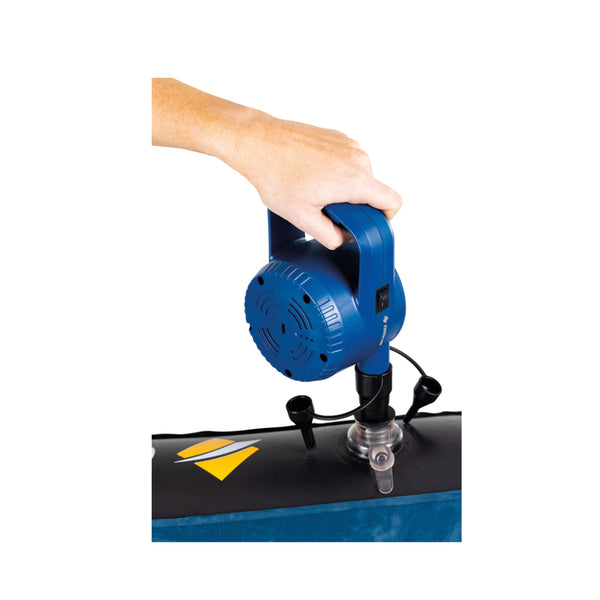 Pump In Use On Air Mattress, Side View Showing Air Filter.