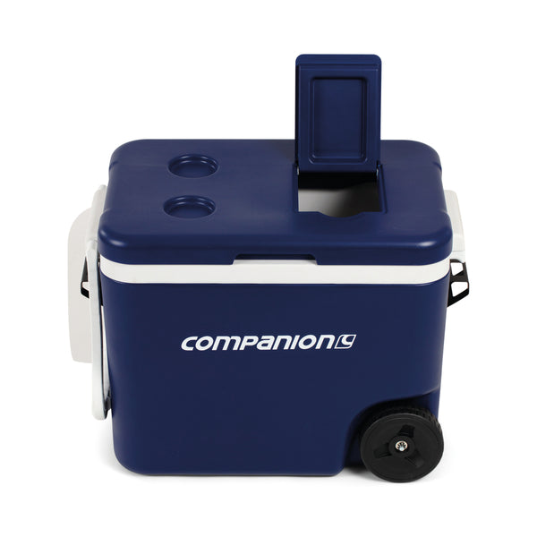 Blue And White | Front of the cooler with access flat open.