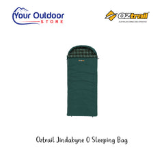 Oztrail Jindabyne 0 Sleeping Bag. Hero Image Showing Logos and Title. 