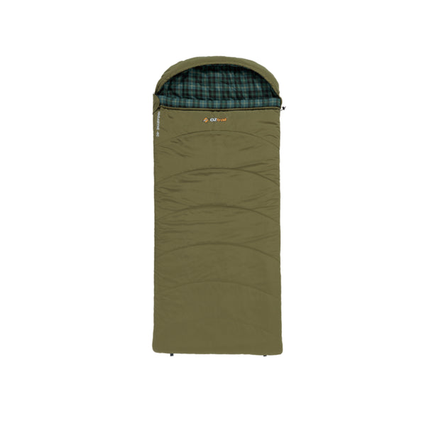 Oztrail Jindabyne -6 Sleeping Bag. Top View, Zipped Up.