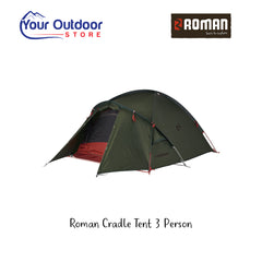 Roman Cradle Light Weight 3 Person Tent. Hero image with title and logos