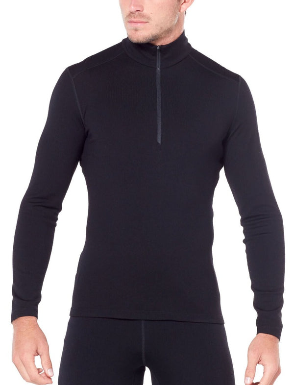 Black | Icebreaker Mens Merino 260 Tech Long Sleeve Half Zip Thermal. Front View