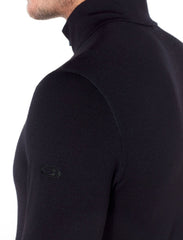 Black | Icebreaker Mens Merino 260 Tech Long Sleeve Half Zip Thermal. Back Shoulder View