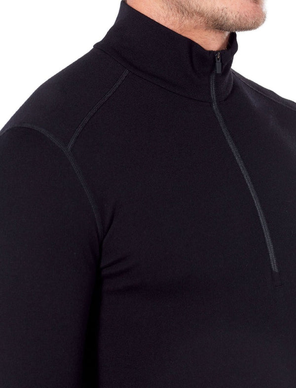 Black | Icebreaker Mens Merino 260 Tech Long Sleeve Half Zip Thermal. Front Chest View