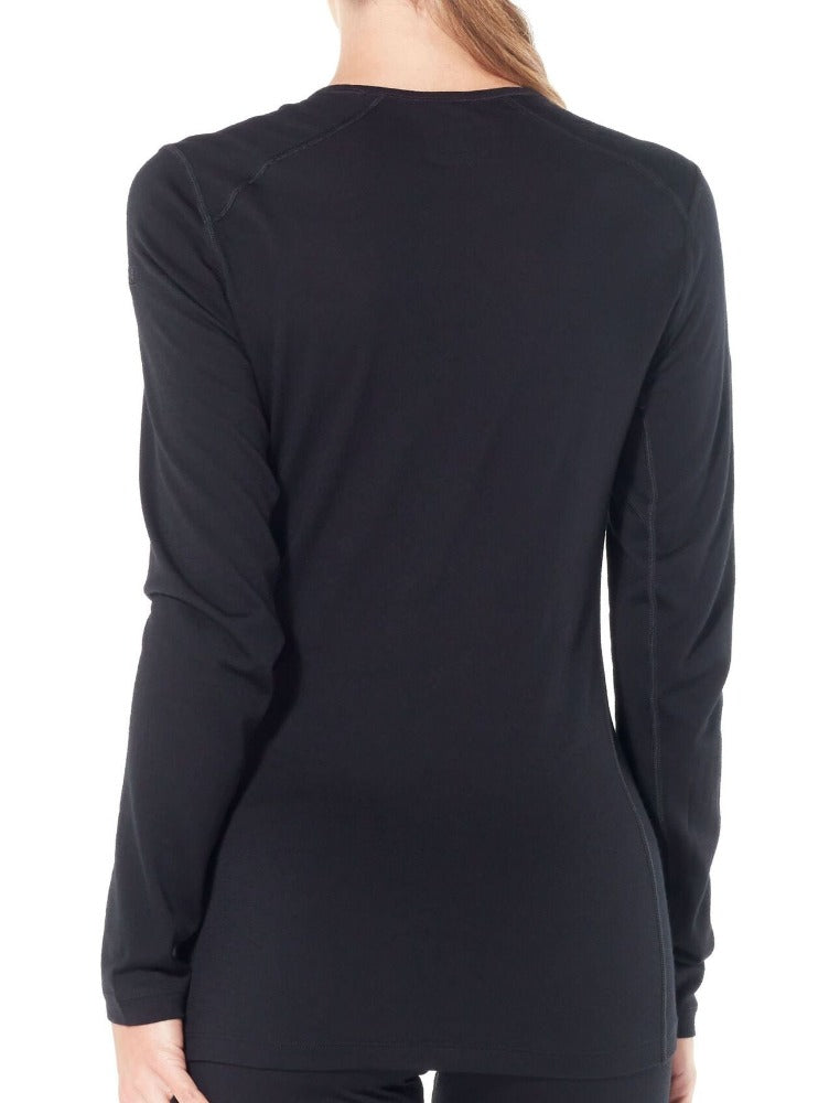 Black | Icebreaker Women's 200 Oasis Thermal Long Sleeve Crewe. Modelled Top Back View.