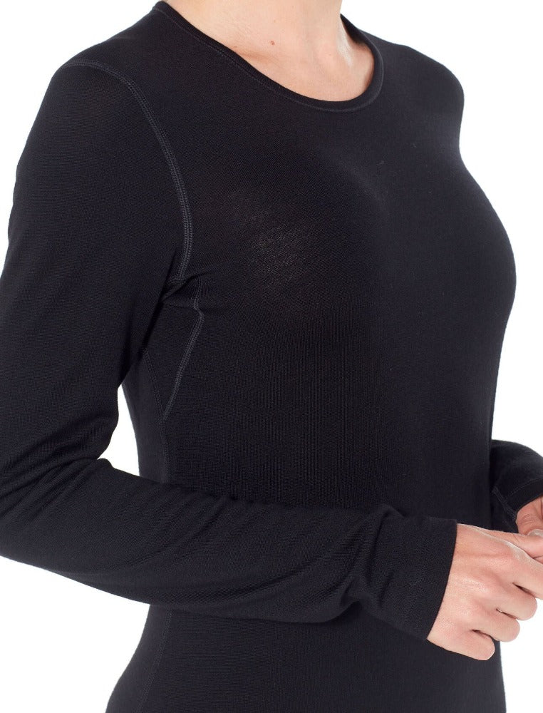 Black | Front Close up | Thermal Icebreaker Womens 260 Tech Long Sleeve Crewe