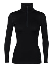 Black | Icebreaker Women's 260 Long Sleeve Tech Half Zip. Front | Thermal Wear