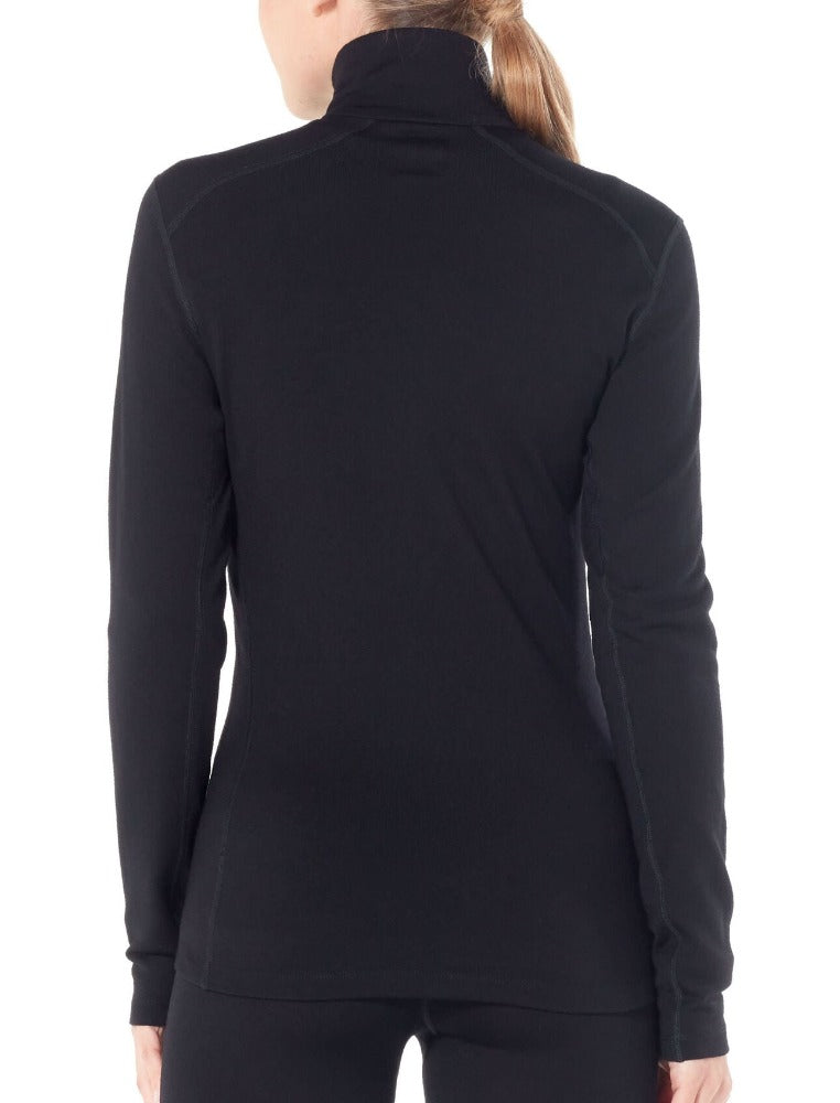 Black | Modelled Back View. Icebreaker Women's 260 Long Sleeve Tech Half Zip | Thermal Wear