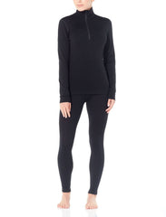 Black | Modelled Full Body View. Icebreaker Women's 260 Long Sleeve Tech Half Zip | Thermal Wear