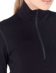 Black | Modelled Close up Front View. Icebreaker Women's 260 Long Sleeve Tech Half Zip | Thermal Wear