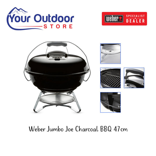 Black | Weber Jumbo Joe Charcoal BBQ 47cm. Hero image with title and logos