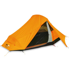 Orange | Side of erect tent with fly door open