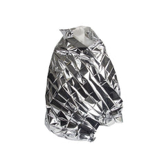 Silver | Elemental Emergency Survival Blanket. set as if wrapped around someone. Your Outdoor Store