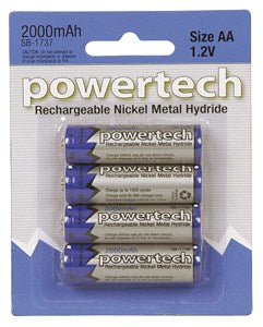 Powtertech Rechargeable 1.2V AA 2000mAh Ni-MH Batteries - 4 Pack
