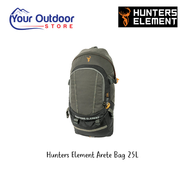 Hunters Element Arete Bag 25L. Hero Image Showing Logos and Title. 