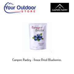 Campers Pantry - Freeze Dried Blueberries. Hero Image Showing Logos and Title. 