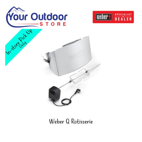 Weber Q Rotisserie. Hero image with title and logos