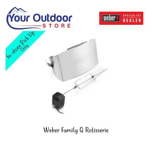 Weber Family Q Rotisserie. Hero image with title and logos