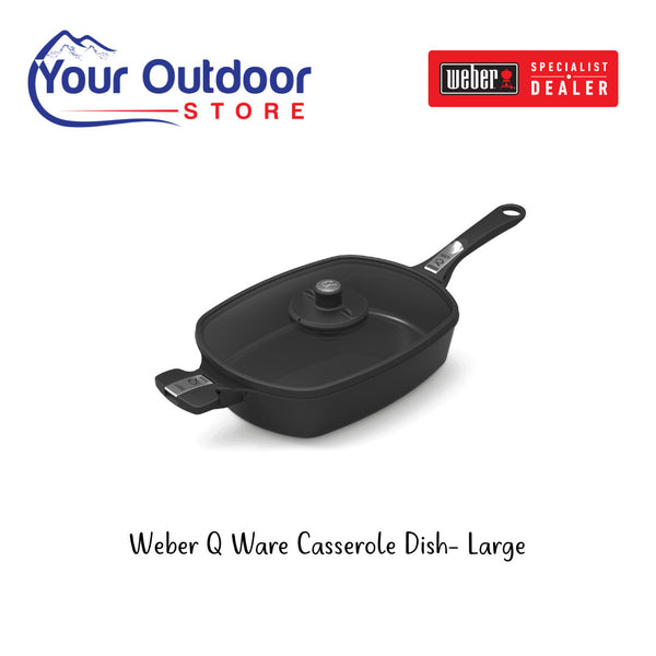 Weber Q Ware Large Casserole Dish. Large. Hero image with title and logos