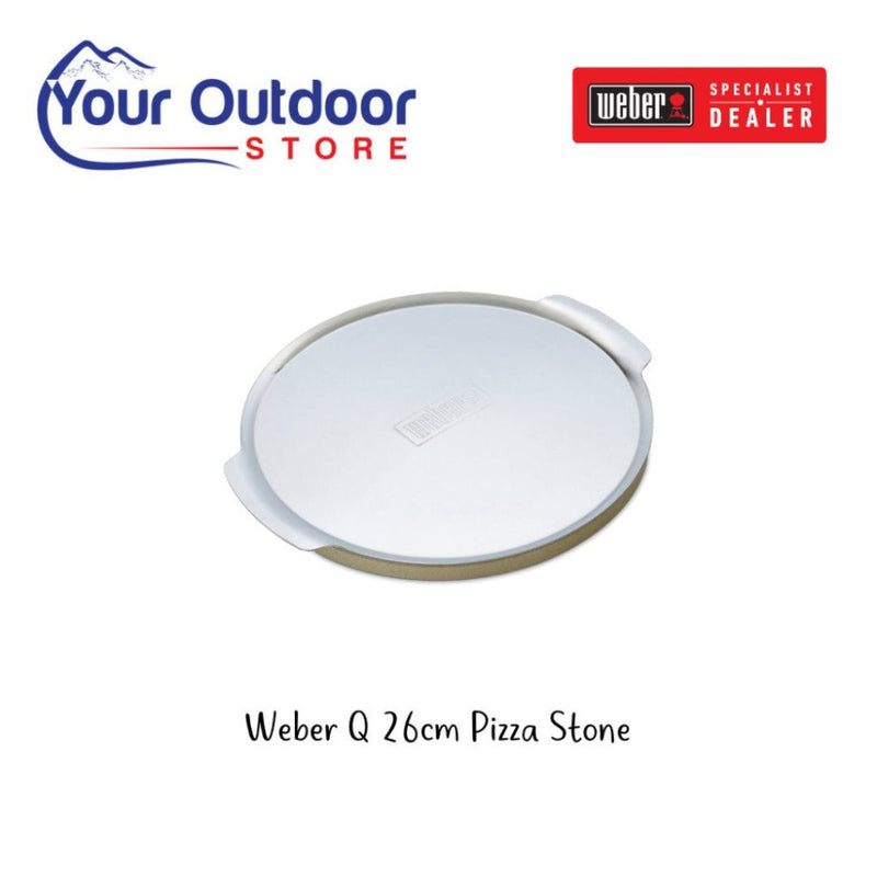 Weber Q 26cm Pizza Stone. Hero image with title and logos