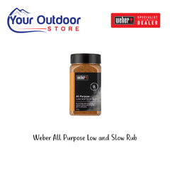 Weber All Purpose Low and Slow Rub. Hero Image Showing Logos and Title. 
