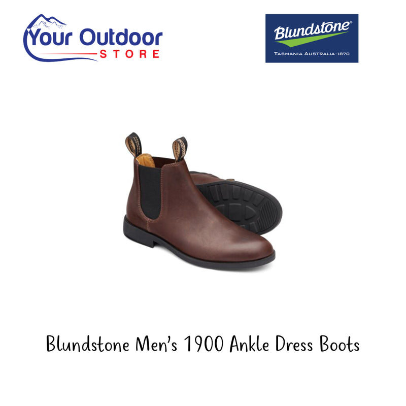 Blundstone 1900 Men's Ankle Dress Boots. Hero image with title and logos