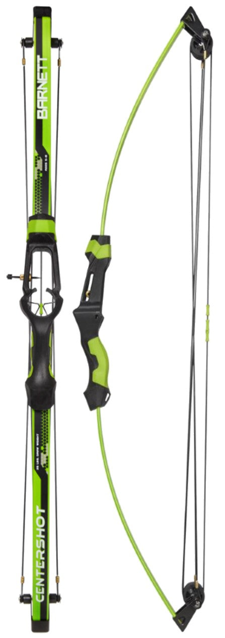 Barnett 200STR Centreshot 17lb Compound Bow| front and side view of full bow length | Your Outdoor Store