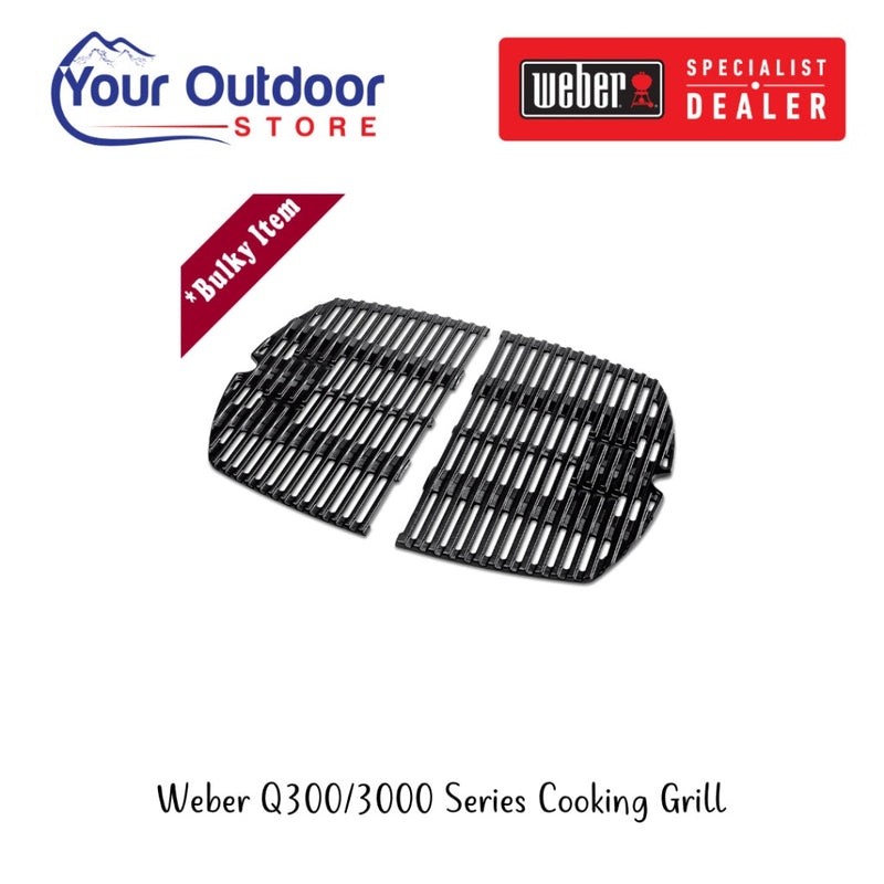 Weber Q300/3000 Cooking Grills. Hero image with title and logos