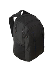 Jet Black Marine Blue | Black Wolf Pearson Daypack 40lt angled front view showing side of pack and shoulder straps