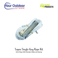 Supex Single Guy Rope Kit 6mm Rope With Wooden Slider and Spring. Hero image with title and logos