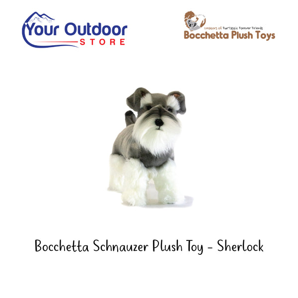 Bocchetta Schnauzer Plush Toy - Sherlock. Hero Image Showing Logos and Title.