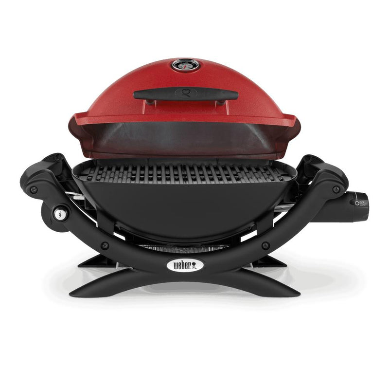 Red | Weber Baby Q 1200 Premium front angle with lid ajar