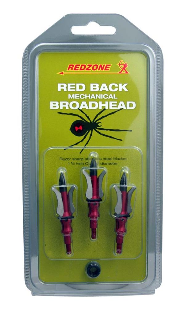 Red Black Silver | Redzone Red Back Mechanical Broadhead 3 pack | shown in packaging | Your Outdoor Store