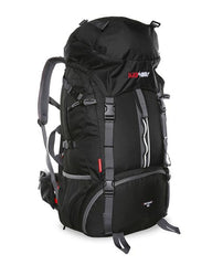 Black | Black Wolf Nomad 60 Hybrid Travel Pack Angled view of front to show straps as well as front and side